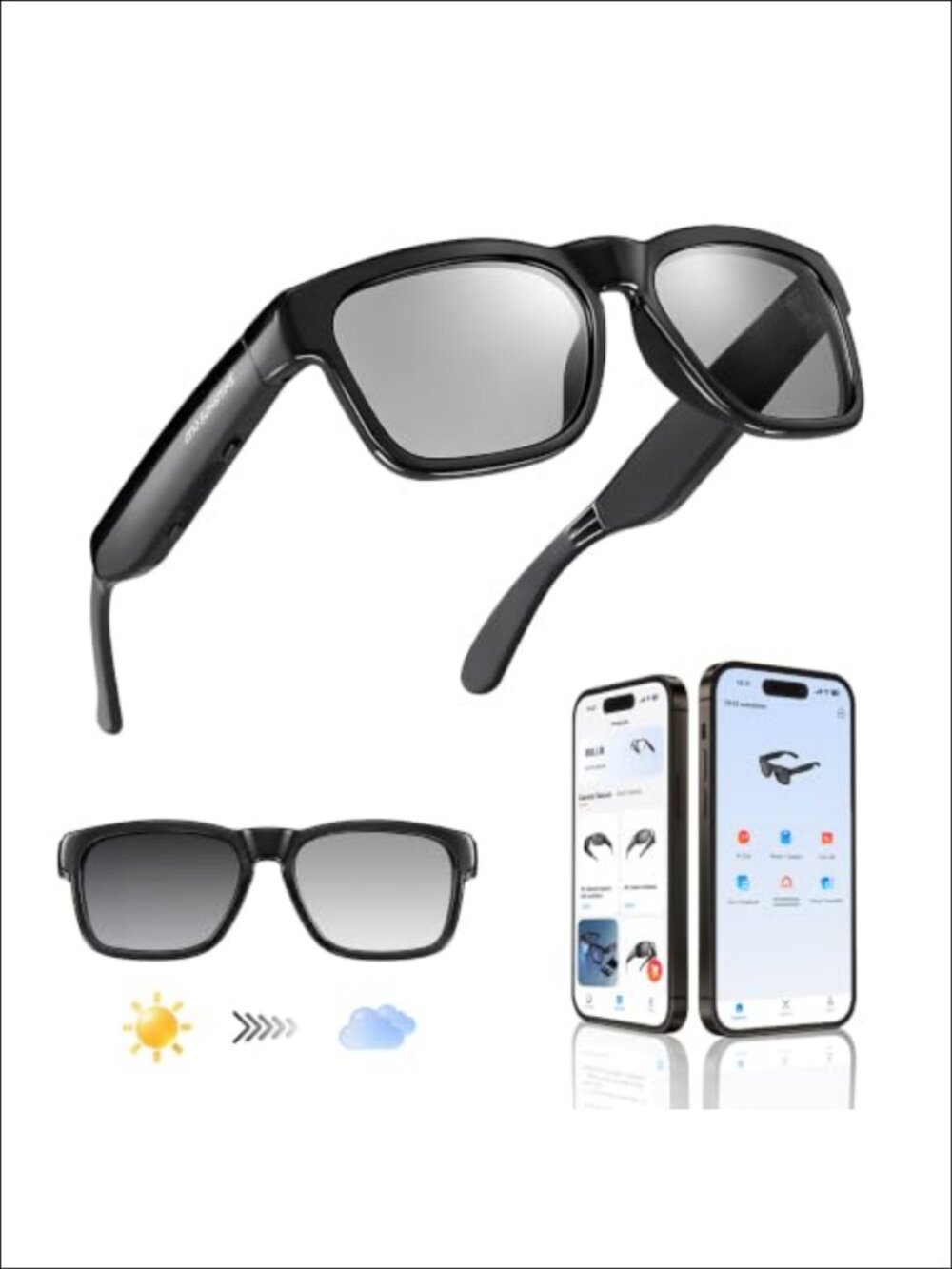 AI Smart Glasses Photochromic Z87.1 Open-Ear Bluetooth Sunglasses